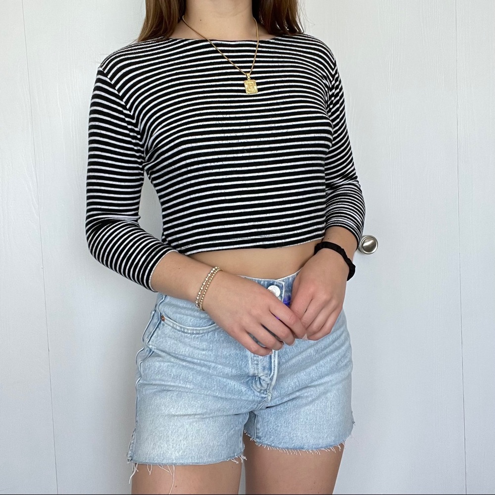 Striped Long-Sleeve Crop Top — Brandy Melville